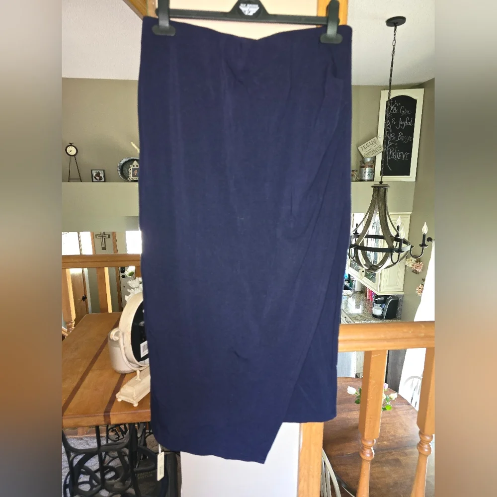 OGL Blue Asymmetrical Midi Pencil Skirt - Picture 1 of 3